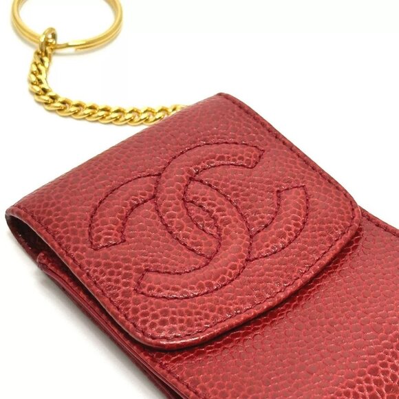 CHANEL CC CC Mark mini Pouch Cigarette case Caviar Leather Red - Picture 8 of 11